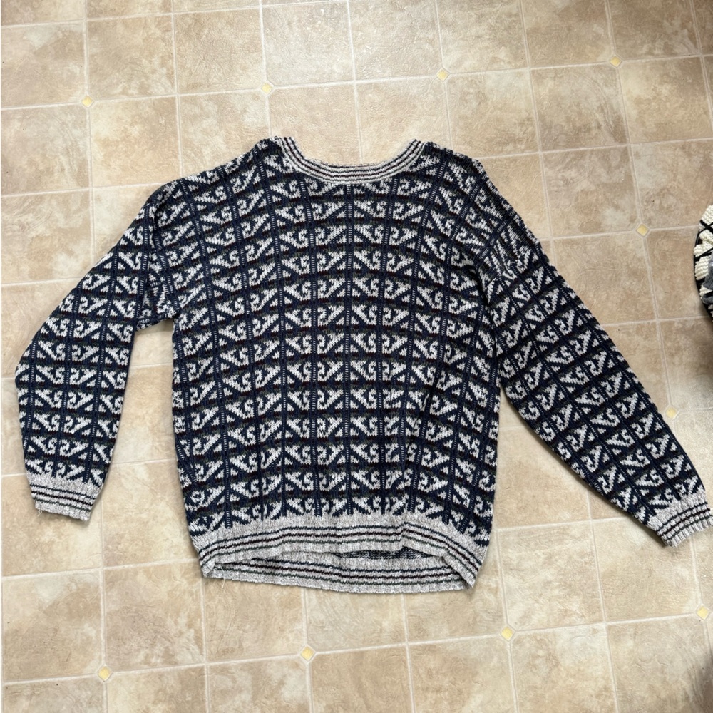 Vintage Navy, Cream, Red Geometric Crew Sweater